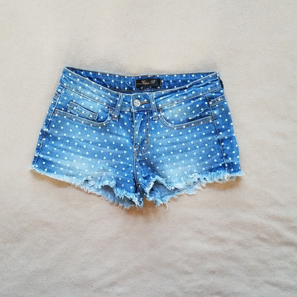 Polka Dot Denim Cut-off Shorts